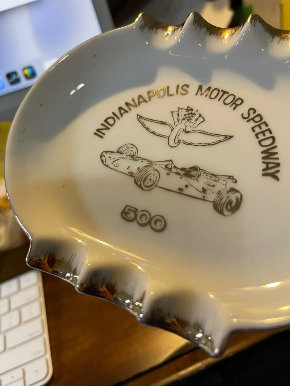 Indianapolis Motor Speedway 500 Porcelain 22K Trim Ashtray/ Trinket Dish